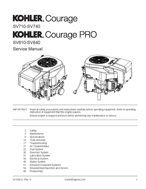 Kohler Courage Sv710 Sv740 Sv 710 740 Sv810 Sv840 Engine Workshop Service Repair Manual