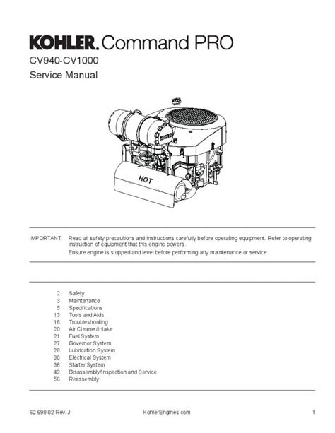 Kohler Cv940 Cv960 Cv980 Cv1000 Engine Full Service Repair Manual 2007 2014