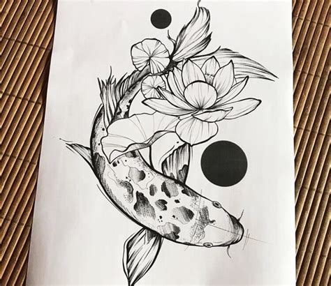 Koi Fish Drawing With Flowers