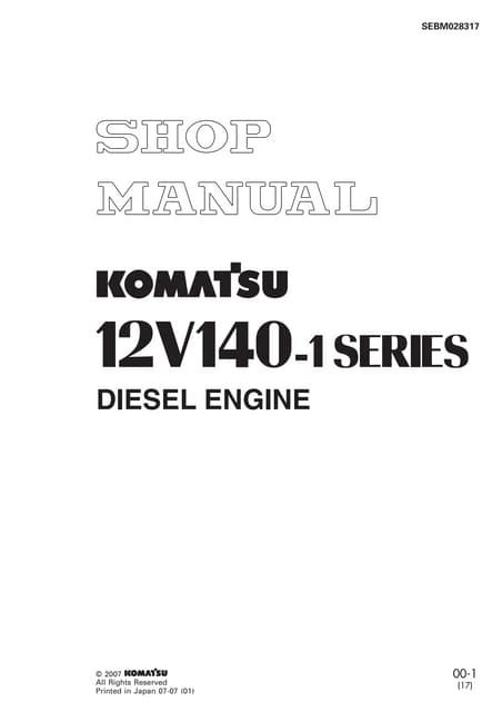 Komatsu 12v140 1 Series Diesel Engine Service Repair Workshop Manual Download