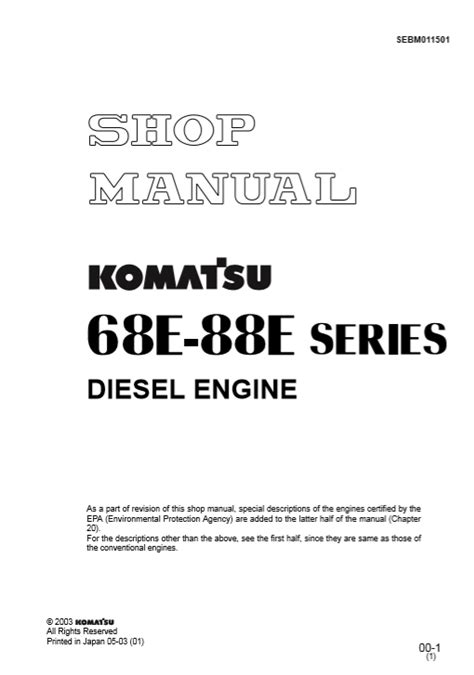 Komatsu 68e 88e Series Diesel Engine Service Repair Manual