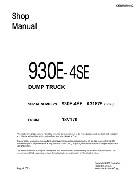 Komatsu 930e 4se Dump Truck Service Repair Manual