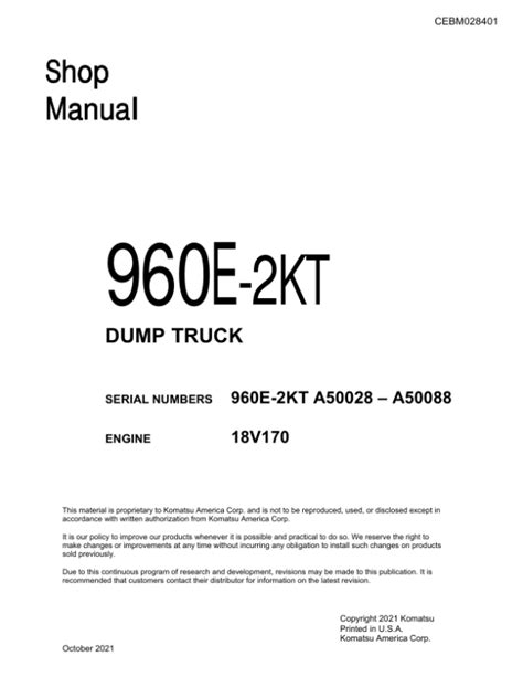 Komatsu 960e 2 Dump Truck Service Repair Manual Field Assembly Manual