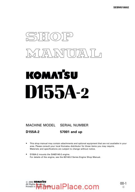 Komatsu Bulldozer D155a 2 Service Shop Repair Manual Download