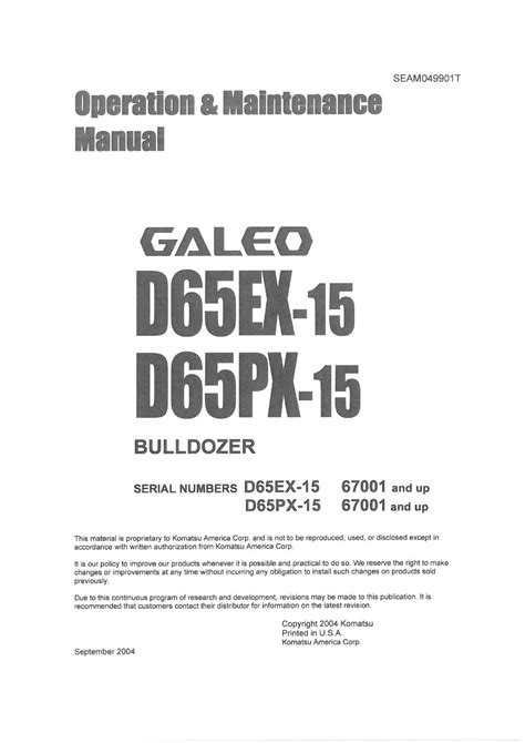 Komatsu Bulldozer Galeo D65px 15 D65ex 15 Full Service Repair Manual 2004 2012