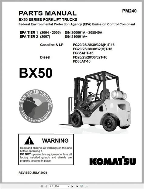 Komatsu Bx50 Series Forklift Trucks Parts Manual