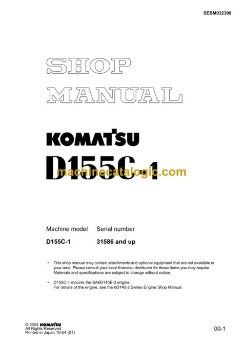 Komatsu D155c 1 Bulldozer Service Shop Repair Manual