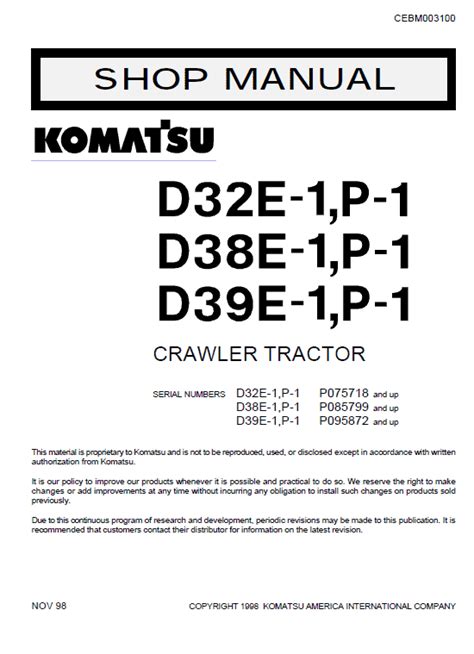 Komatsu D32e P 1 D38e P 1 D39e P 1 Dozer Service Manual 2