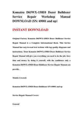 Komatsu D65wx 150e0 Dozer Bulldozer Service Repair Workshop Manual Download Sn 69001 And Up