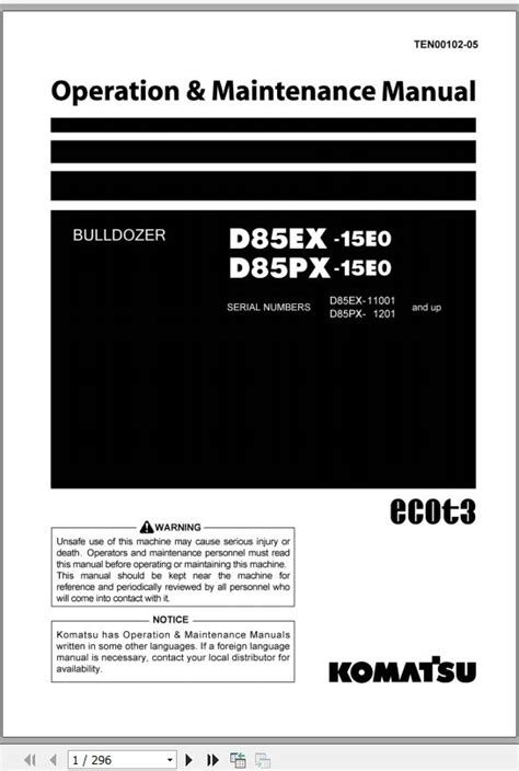 Komatsu D85ex 15eo D85px 15eo Dozer Service Shop Manual