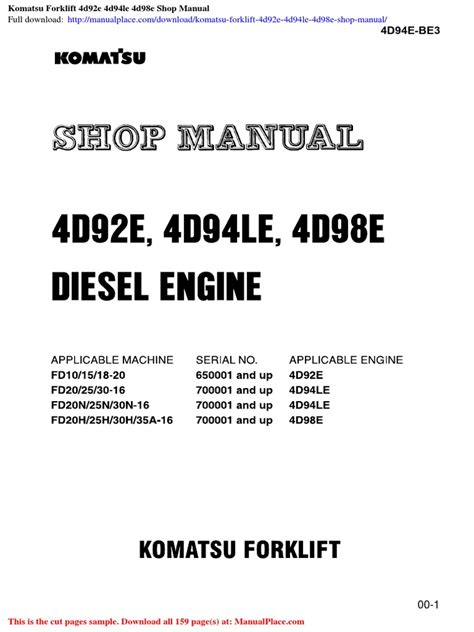 Komatsu Engine 4d98e Parts Manual Ipl