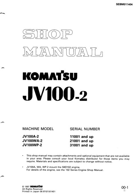 Komatsu Jv100a 2 Jv100wa 2 Jv100wp 2 Service Shop Repair Manual