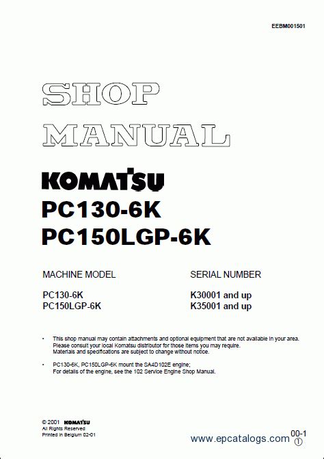 Komatsu Pc130 6k Pc150lgp 6k Hydraulic Excavator Workshop Repair Service Manual