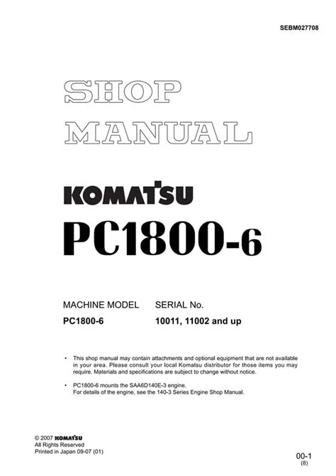 Komatsu Pc1800 6 Hydraulic Excavator Service Repair Workshop Manual Download Sn 10002 And Up