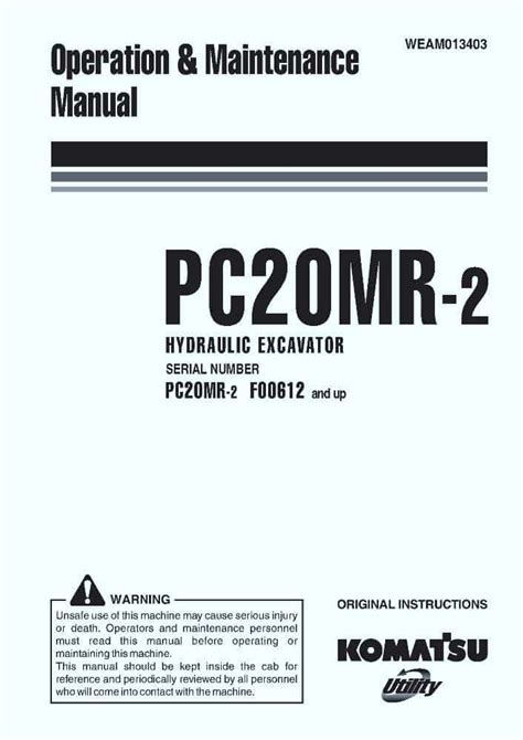 Komatsu Pc20mr 2 Hydraulic Excavator Operation Maintenance Manual