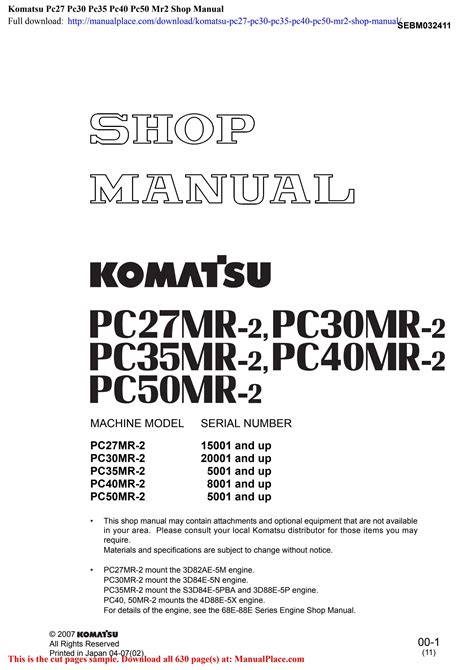 Komatsu Pc27 Pc30 Pc35 Pc40 Pc50 Mr 2 Service Workshop Repair Shop Manual