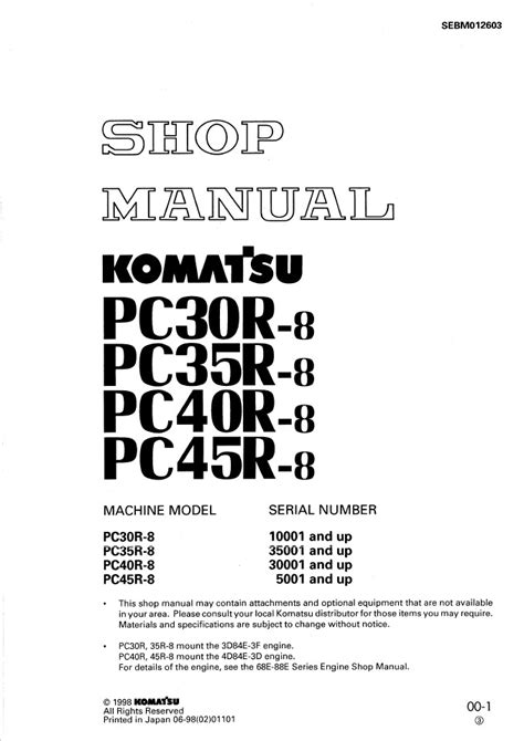Komatsu Pc30r 8 Pc35r 8 Pc40r 8 Pc45r 8 Shop Manual