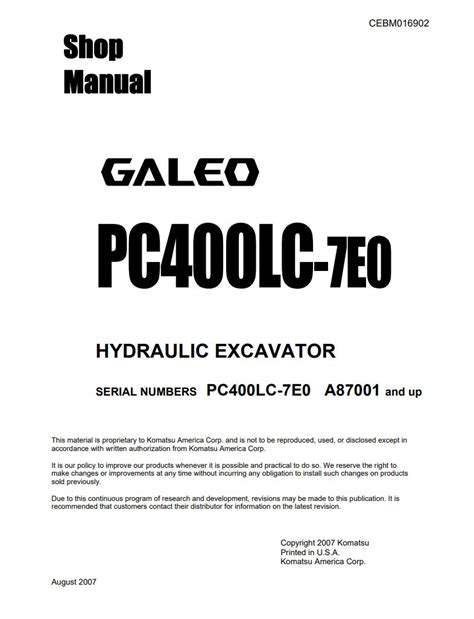 Komatsu Pc400lc 7e0 Hydraulic Excavator Service Shop Repair Manual