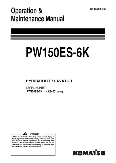 Komatsu Pw150es 6k Wheeled Hydraulic Excavator Service Repair Shop Manual