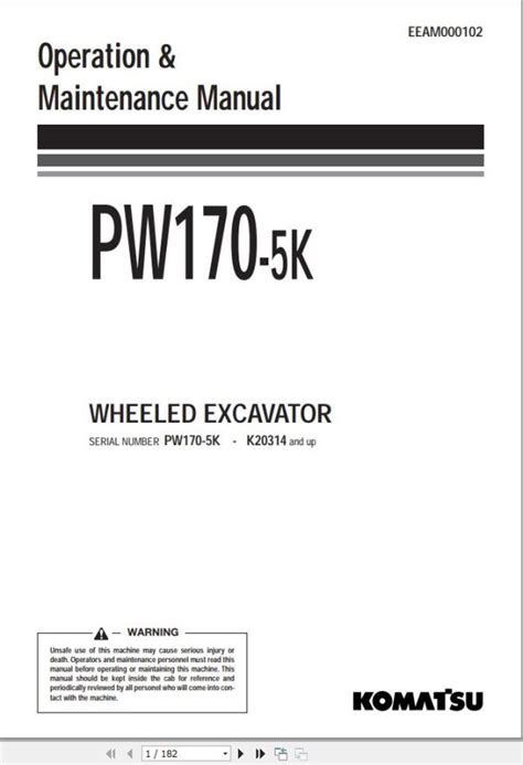 Komatsu Pw170 5k Wheeled Excavator Service Manual