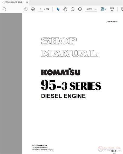 Komatsu Service Diesel Engines 95 3 Series Shop Manual Excavator Workshop Book