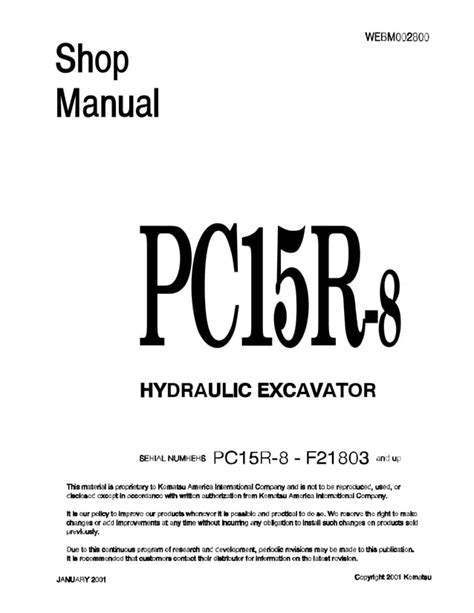 Komatsu Service Pc15r 8 Shop Manual Excavator Repair Book S N F21803 And Up