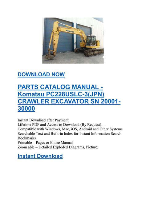 Komatsu Service Pc228us 3 Pc228uslc 3 Shop Manual Excavator Repair Book S N 20001 And Up