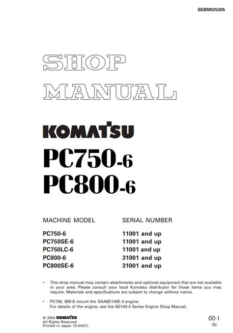 Komatsu Service Pc750 6 Pc750lc 6 Pc750se 6 Pc800 6 Shop Manual Excavator Workshop Repair Book