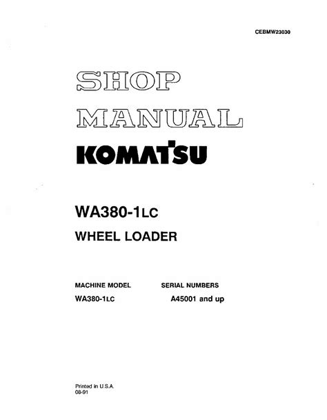 Komatsu Service Wa380 1lc Shop Manual Wheel Loader Workshop Repair Book