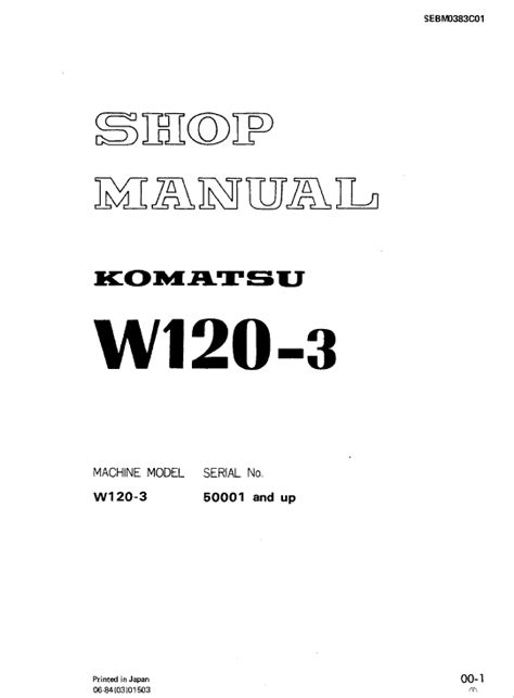 Komatsu W120 3 Wheel Loader Service Repair Workshop Manual Download Sn 50001 And Up