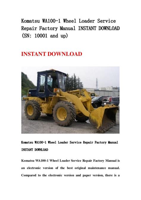 Komatsu Wa100 1 Wheel Loader Service Repair Manual Download 10001 And Up