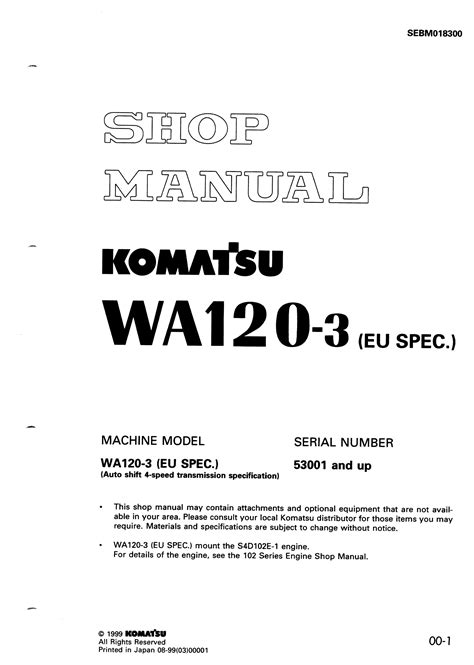 Komatsu Wa120 3 Eu Spec Wheel Loader Service Repair Workshop Manual Download Sn 53001 And Up