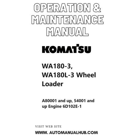 Komatsu Wa180 3 Wa180l 3 Wheel Loader Service Repair Manual Download A80001 And Up 54001 And Up