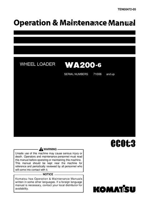 Komatsu Wa200 5 Wheel Loader Operation Maintenance Manual