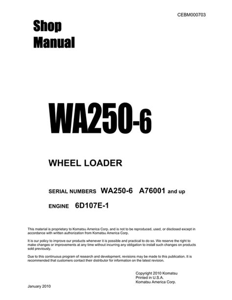 Komatsu Wa250 6 Wheel Loader Service Repair Workshop Manual Download Sn 76001 And Up