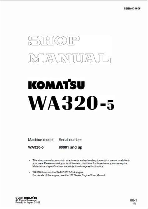 Komatsu Wa320 5h Wheel Loader Service Shop Repair Manual