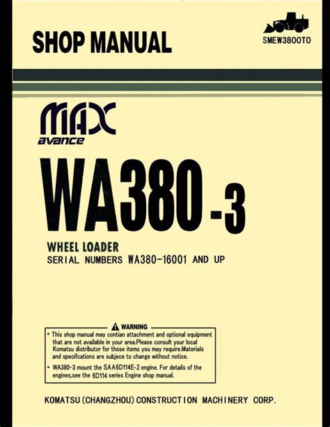 Komatsu Wa380 3 Avance Wheel Loader Service Repair Workshop Manual Download