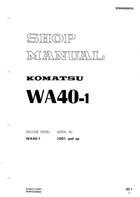 Komatsu Wa40 1 Wheel Loader Service Repair Workshop Manual Download Sn 1001 And Up