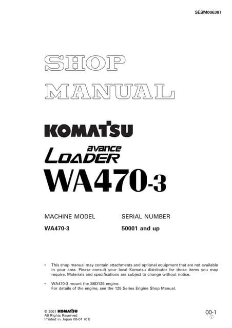 Komatsu Wa470 3 Wheel Loader Workshop Service Repair Manual Download Wa470 3 Serial 50001 And Up