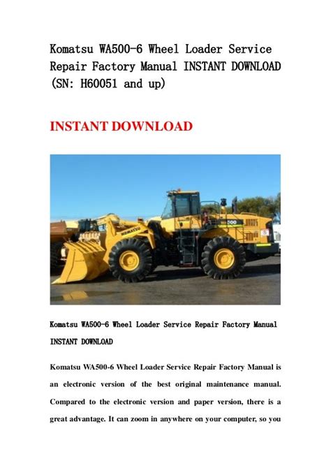 Komatsu Wa500 6 Wheel Loader Service Repair Manual Download H60051 And Up