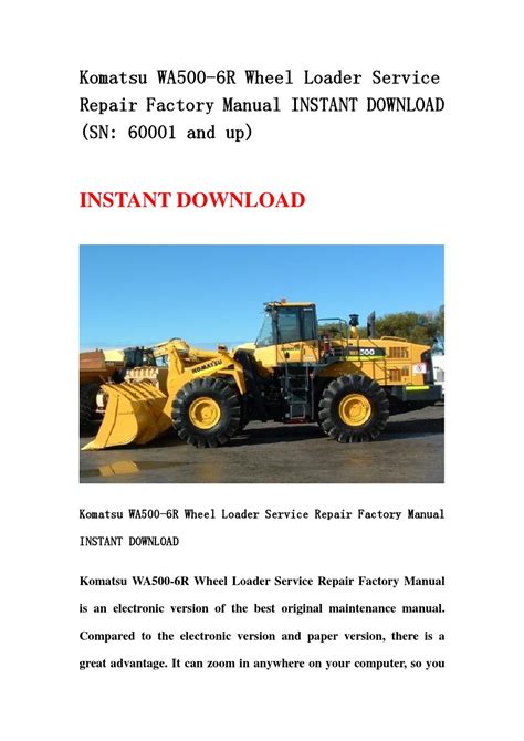 Komatsu Wa500 6r Wheel Loader Service Repair Workshop Manual Download Sn A93001 And Up