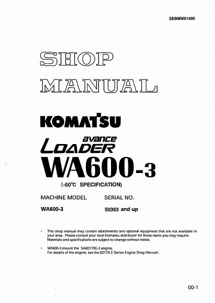 Komatsu Wa600 3 Wheel Loader Service Repair Workshop Manual Download Sn 50363 And Up