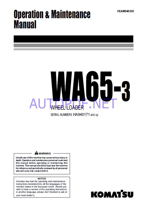 Komatsu Wa65 3 Operation And Maintenance Manual