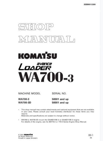 Komatsu Wa700 3 Wa700 3d Wheel Loader Service Manual