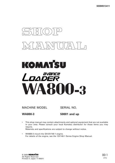 Komatsu Wa800 3 Wheel Loader Service Repair Workshop Manual Download Sn 50001 And Up