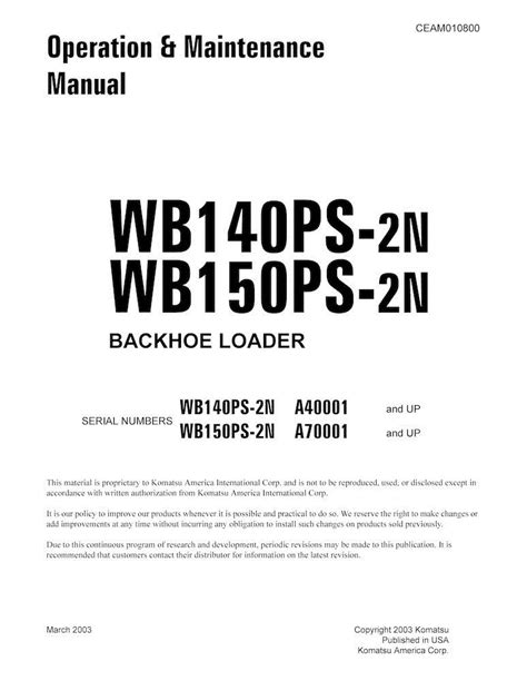 Komatsu Wb140ps 2n Wb150ps 2n Backhoe Loader Service Shop Repair Manual