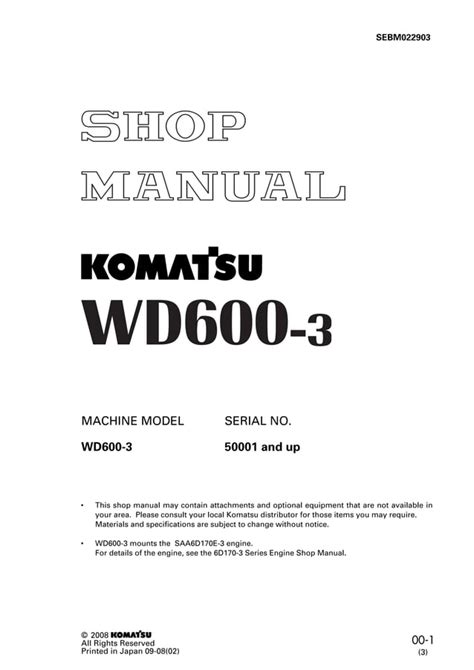 Komatsu Wd600 3 Wheel Dozer Service Repair Workshop Manual Download Sn 50001 And Up