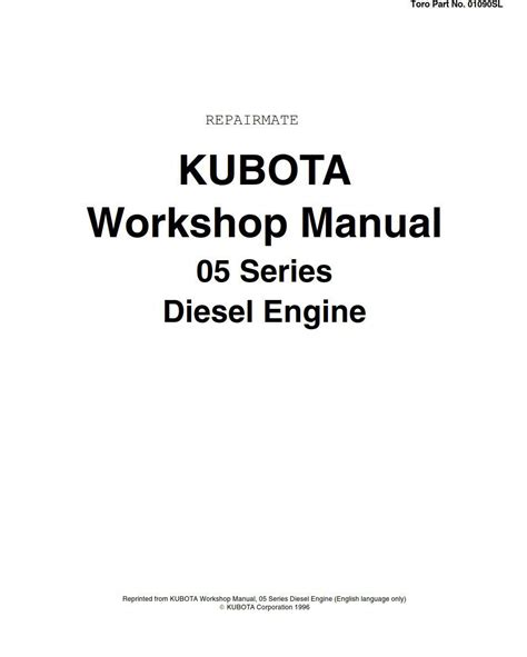 Kubota 05 Series Service Manual Diesel Engine Workshop Repai