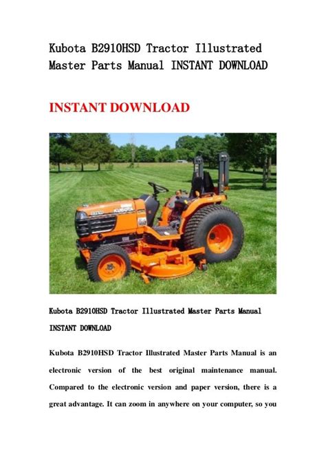 Kubota B2910 Hsd Tractor Parts Manual Illustrated List Ipl