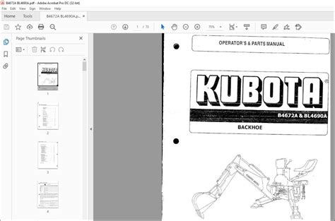 Kubota B4672a Bl4690a Operator Acute S Parts Manual